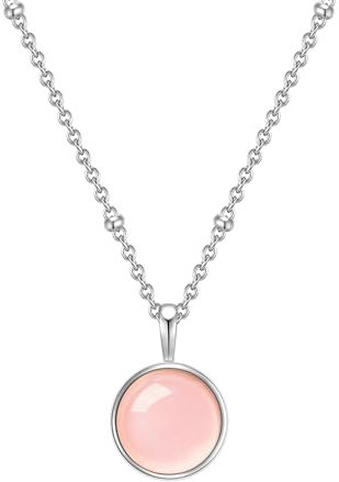 Glanzstücke Damen-Halskette 925/- Sterling Silber mit Edelstein-Anhänger Rosenquarz rosa - Edelsteinkette für Frauen Heilsteine Rosen-Quartz