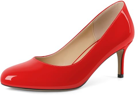 Elashe Damen Pumps Kitten High Heels Runde Zehen EU35-45 | Damen Pumps Elegant und Bequem Pumps Damen Mittlerer Absatz Slip-on Damen High Heels Runde Zehen 6.5cm für Hochzeit Party