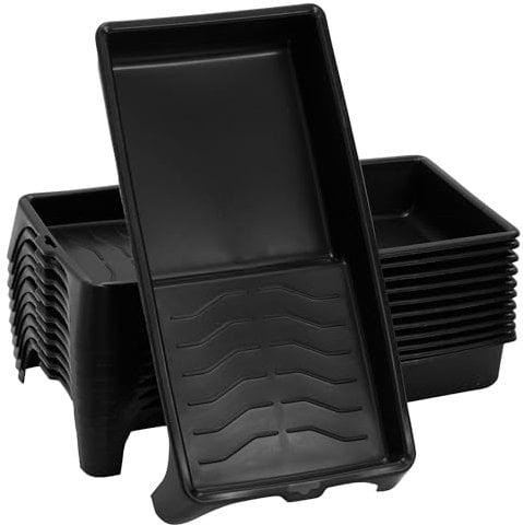 Vaschette Nere per Pittura, Set da 12 Vaschette per Pittura in Plastica per Rulli da 10 cm, con Scanalature, Pozzetti Profondi, Riutilizzabili