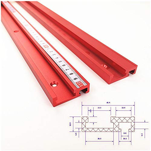 Laecabv 600mm Aluminiumlegierung T-Schienen Modell 45 T-Nut und Standard-Gehrungsstopp Holzbearbeitungswerkzeug für Werkbank-Frästisch Mit selbstklebender metrischer Skala