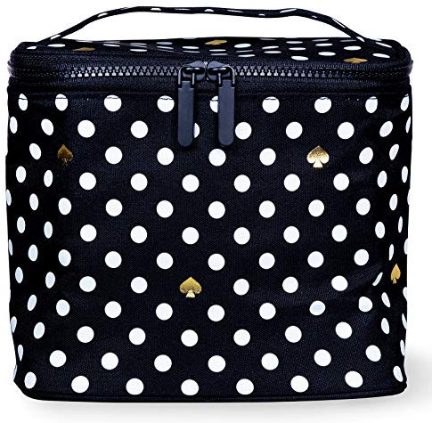 Kate Spade New York Lonchera térmica suave con doble cierre de cremallera y asa de transporte, lunares (negro/blanco)