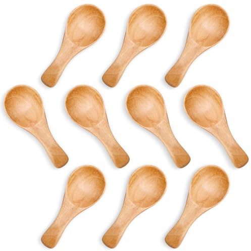 HANSGO Kleiner Holzlöffel, 7,6 cm, Eis, Salz, Löffel, Honig, Kaffee, Tee, Zucker, Salz, Senf, Hellbraun, 10 Stück