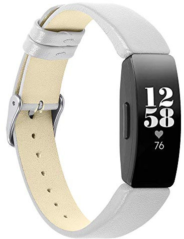 Jennyfly Ersatz-Armband für Fitbit Inspire 2, für Damen und Herren, schmales Leder, mit Metallschnalle, verstellbar, 14 - 20,3 cm, kompatibel mit Fitbit Inspire 2, Weiß