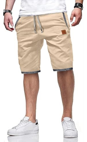 ZOXOZ Short Homme Pantalon Court Décontracté Short en Coton Casual Taille éLastiquéE Slim Fit Short de Plage Ete avec Pochess Elastique Kaki XL