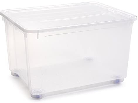 Acan Tradineur - Caja de plástico transparente de 56 x 80 x 51,5 cm, con capacidad de 160 litros, Contenedor de plástico para almacenamiento con tapa válida para interior y exterior.