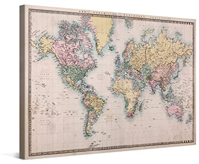 PICANOVA Weltkarte Leinwand Bilder - Premium-Leinwand-Kunstdruck - Bild auf Holzrahmen gespannt als Galerie-Kunstwerk - Weltkarten Sammlung für Wohnzimmer - Vintage - 120x80cm