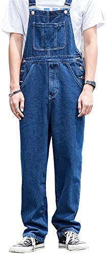 ENEN Salopette da Uomo in Denim, Jeans Pagliaccetti con Bretelle Moda Tasca Cargo Pantaloni Larghi da Lavoro Casual Tuta da Uomo in Denim Pantaloni Reggicalze
