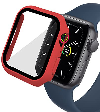 Brifu Custodia Compatibile con Apple Watch Series 7 (45mm) PC Cover con Protezione in Vetro Temperato, Protezione Totale Ultra Sottile per Custodia Protettiva -Rosso