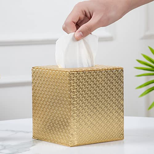 Goldfarbene Taschentuchbox-Abdeckung, quadratisch, schwarze Taschentuchbox-Halter, Taschentuchhalter für Badezimmerzubehör, Badezimmer-Tücherhalter