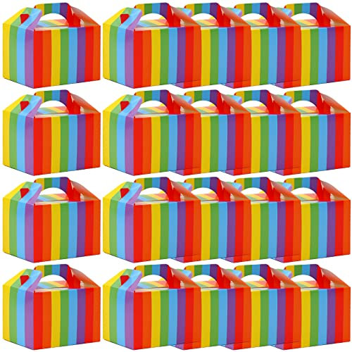 BLLREMIPSUR 20 Pcs Rainbow Cake Boxes, Pastry Packaging Boxes with Handle Cupcake Boxes Containers Individual Cake Muffins Carrier Holder Gift Box