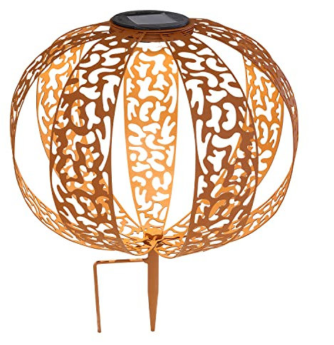 Solarlampe für Außen Stehend Kugel mit Pflegetuch – Solarleuchte Dekoration Garten 30 cm – Außenleuchte Gartenlampe LED – Leuchte Solar Aussenlampe IP 44 Rostfarben