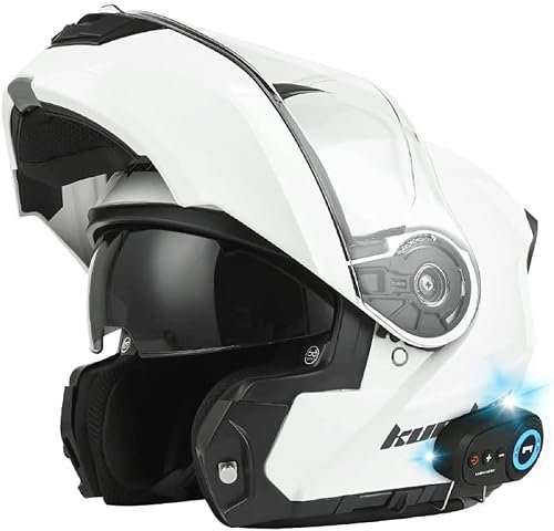 STTTBD Casco Motocicleta con Bluetooth,Certificado Dot/ECE Modular Cara Completa abatible hacia Arriba para Motocicleta Doble Visera con micrófono MP3 Radio FM reducción Ruido ventilado E,L