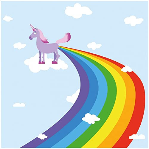 Wallario Memoboard aus Glas mit Motiv, Magnet-Tafel in 50 x 50 cm in Premium Qualität Einhorn mit Regenbogen aus dem Hintern