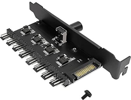 PC 8 Channels Fan Hub YACSEJAO 1Knob 12V 3/4pin PC 8 Channels Fan Hub Cooling Fan Speed Controller for CPU Case HDD VGA PWM Fan PCI Bracket(1Knob SATA)