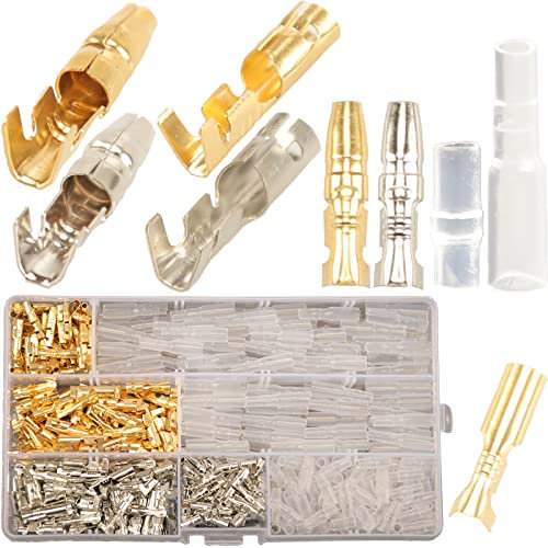 Feggizuli 400pcs Rundsteckverbinder Motorrad doppelt, 3.9mm Männlich und Weiblich Bullet Connector mit Isolierhülse, Kfz Rundstecker Motorrad Stecker Motorrad, Rundsteckhülsen Kabel Steckverbinder