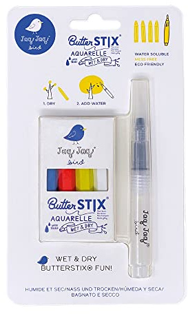 Jaq Jaq Bird Kreide-Set, Malkeiden mit Aquarell-Wasserstift, Butterstix, 4 Stück, trocken und nass anwendbar
