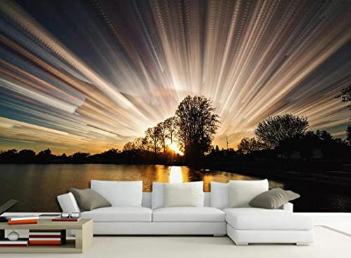 Fototapete Sonnenaufgang Sonnenuntergang Landschaft Ölgemälde Foto Tapete 3D Effekt Vliestapete Wanddeko Wandbilder Tapeten