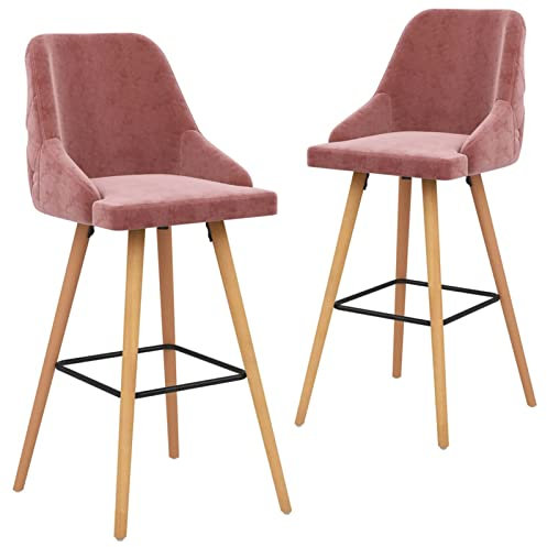 Mogou Taburetes de Cocina 2 Unidades, Taburetes Altos De Cocina, Sillas Altas De Cocina, Taburetes De Bar, Silla Alta, Muebles para Cocina, Terciopelo Rosa