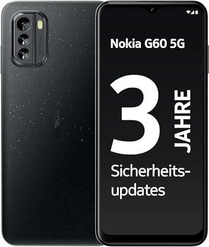 Nokia G60 5G Smartphone, 6.58 HD+ 120Hz display, 6GB RAM & 128GB Storage, Android 12, 50MP AI Kamera, 3 Jahre Garantie & Updates, hergestellt aus 60% recyceltem Plastik, 2 Tage Akkulaufzeit - Schwarz