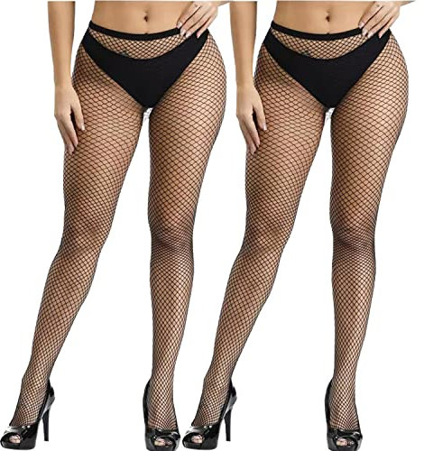 Fohevers 2 Pack High Waisted Fishnet Tights Womens Control Top Pantyhose Medium Net