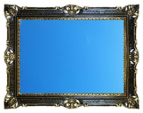 LIGUORO SHOP Spiegel mit Rahmen, rechteckig, im Barock-Stil, Vintage, Shabby Chic, 86 x 67 cm (schwarz/gold)