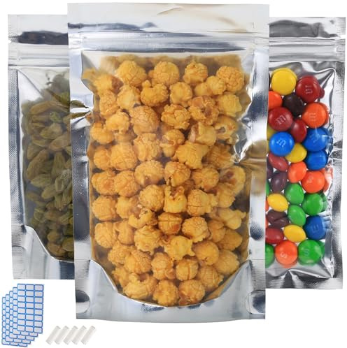 150-Pack Reclosable Large Mylar Bags for Food Storage 6 x 9 Stand Up Pouch Bags in Bulk Resealable Smell Proof Aluminum Silver Foil Bags with Clear Window Kitchen Storage Edible Packaging