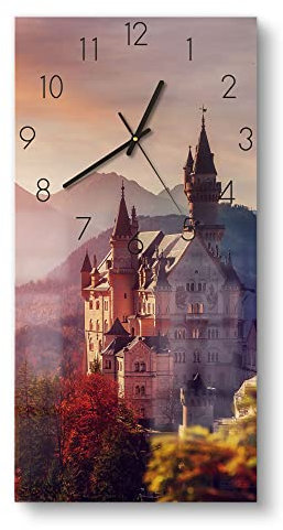 DEQORI Glasuhr | horizontal 30x60 cm | Motiv Majestätisches Schloss | große XXL Design Uhr aus Glas | leise Wanduhr für Wohnzimmer & Küche | Moderne Hingucker Uhr für die Wand