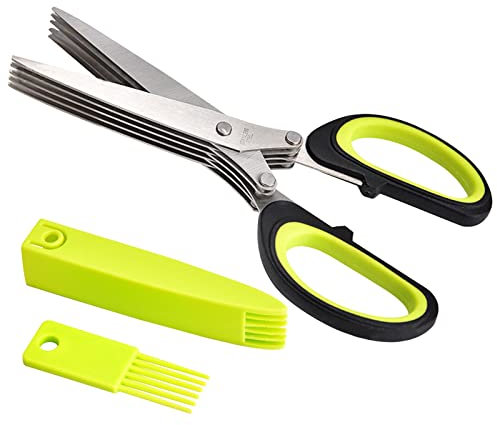 Kräuterscheren, Edelstahl Küchenschere Mit 5 Klingen Gewürzschere Schnittlauchschere Mit Reinigung Kamm Und Sicherheitsabdeckung, Küchen-Gemüseschere Für Kräuter, Schnittlauch, Petersilie, Rosmarin