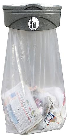 Glasdon Support pour sac poubelle Orbis™ conçu (Noir, Gris) - Porte sac poubelle avec fixation murale et sac transparent pour un maximum de sécurité (Gris (avec couvercle))