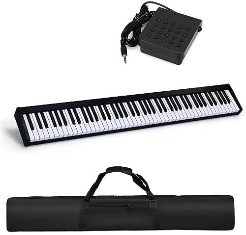 Maxmass 88-Key Electronic Keyboard, Portable Digital Piano with Bluetooth Function, MIDI Interface, Sustain Pedal & Carrying Bag, Musical Instrument Piano for Kids, Adults (Regular Black)