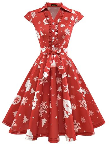 Wedtrend Damen Kleid Winter Petticoat Kleid a Linie Weihnachten Rockabilly Kleider Damen Schneeflocken WTP10007 Redchristmassnowflake M