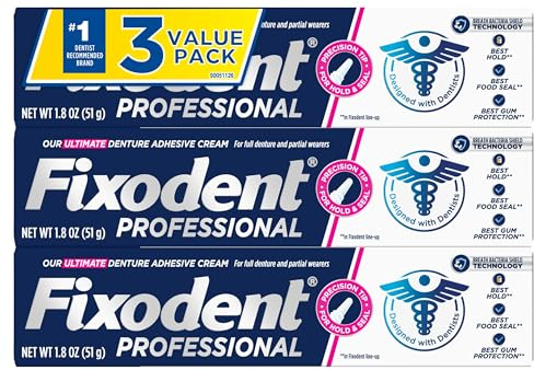 Fixodent Professional Ultimate Crema Adhesiva para Dentaduras Postizas Completas y Parciales, 51g, Paquete de 3