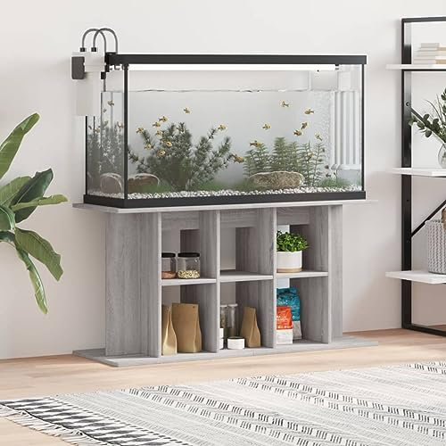 IKAYAA Aquarium Unterschrank Aquariumständer Aquariumregal Aquariumschrank Grau Sonoma 120 x 40 x 60 cm Aquarium Stand Aquarium Tisch Aquarium Schrank Unterschrank Holzwerkstoff