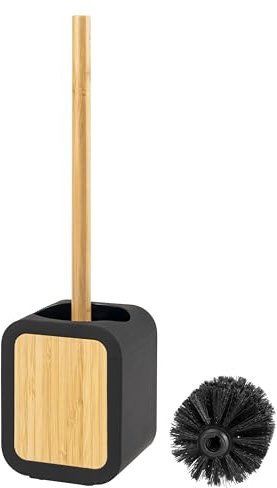eluno Brosse WC avec Surface caoutchoutée Soft Touch en Plastique et Bambou, avec 1 tête de Brosse de Rechange (Noir)
