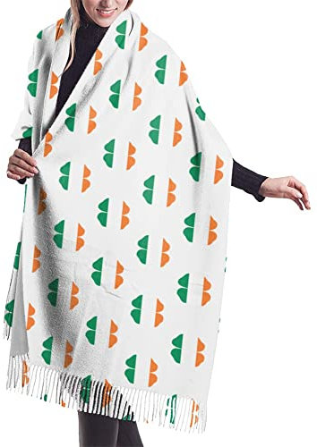 NLWQEKV Damen-Winterschal mit irischer Flagge, Kleeblatt, Kaschmir-Gefühl, Schal, weich, warm, Decke, Schals, Fransenschal
