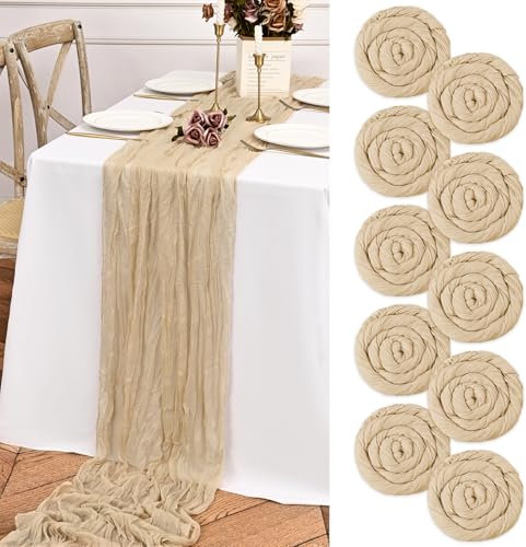 10er-Pack Tischläufer beige, Käsetuch-Tischläufer, 35 x 70 cm lang, Boho-Tischläufer, Gaze-Tischläufer für Geburtstagsparty, Festival, Hochzeitsdekoration (Beige)