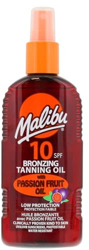 Malibu Sun SPF 10 Bronzing Tanning Oil Spray with Passion Fruit Oil, Medium Protection, Water Resistant, 200ml