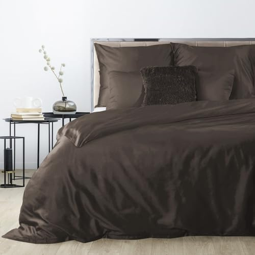 Eurofirany Hochwertige Bettwäsche NOVA3 Gelb Rosa Himmelblau Petrol Beige Einfarbig Baumwolle Bettwäschegarnitur 3tlg 2tlg 140x200 160x200180x200 220x200 (Braun, 180 x 200 cm)