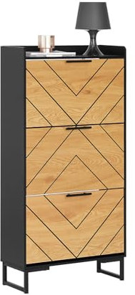 SoBuy Schuhkipper mit 3 Klappen Schuhablage Schuhschrank schmal Schuhregal mit 6 Ablageflächen Schuhkommode Schwarz-Braun BHT ca. 62x125x24cm FSR164-SCH