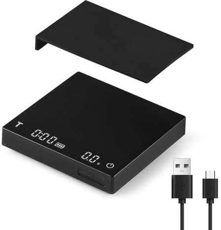 MHW-3BOMBER Kaffewaage mit Timer, Wiederaufladbare Espresso Waage mit Schwerkraftsensor, 2kg/0,1g Präzisionswaage für Espresso & Pour-Over Kaffee, Digitale Küchenwaage, Schwarz,ES6027B-OS