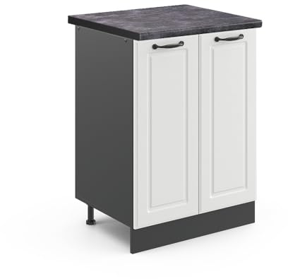 Vicco Küchenunterschrank R-Line, Weiß Landhaus/Anthrazit, 60 cm, AP Anthrazit