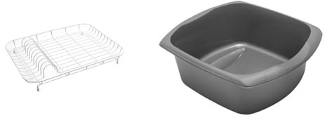 Addis White Metal Drainer & Rectangular Washing up Bowl, Metallic, Large, 9.5 Litre