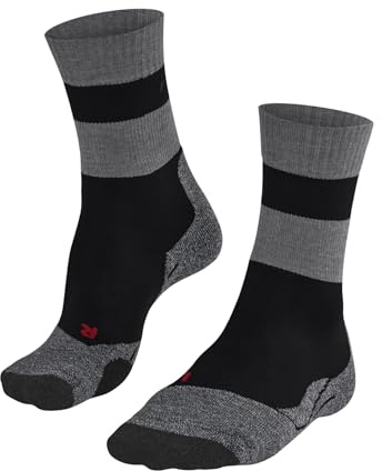 FALKE Women's TK2 Explore W So Wool Functional Yarn Thick Anti-Blister 1 Pair Hiking Socks, Black Black-Mix 3010 Stripe, 2.5-3.5