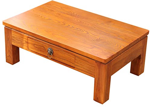 Kleiner Niedriger Tisch Couchtisch aus Holz mit Schubladen, niedriger Bodentisch, Couchtisch fürs Wohnzimmer, niedriger Esstisch aus Holz, kleiner Tisch für Wohnungen, Ulmenholz (Holzfarbe: 70 x