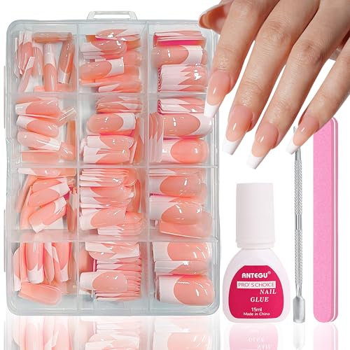 MrCuvaryas 240 Stück French Press On Nails Short Almond, Full Cover Nageltips Kurz für Gelnägel, Fingernägel Fake Nails mit Kleber Acryl Nagel Tips Nägel Zum Aufkleben (White Nageltips, 240pc)