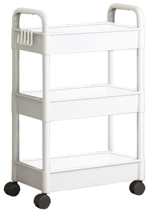 Vriusi 3 Tier Storage Rolling Cart | Rack Rolling Cart Organizer | Snack Cart Rolling Shelf, Book Cart Movable Storage Organizer, Floor-standing Multi-Layer Snack Mobile, Trolley Storage Rack