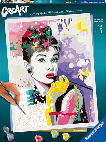 Ravensburger CreArt 25526 - Audrey Hepburn - Malen nach Zahlen Erwachsene, DIY Malset mit Pinsel und Acrylfarben, Geschenk für Frauen und Männer, Malen für Erwachsene