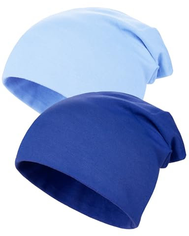 Kiiwah 2 Stück Kinder Slouch Beanie Mütze, Weiche Wintermützen für Jungen Mädchen, Warme Kindermützen Doppellagige Baby Strickmütze für Kinder Frühling, Herbst, Winter-Hellblau,Dunkelblau