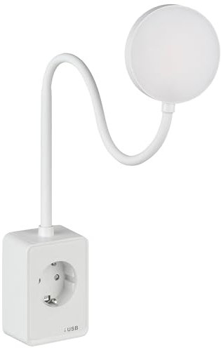 SEBSON Lámpara Enchufe Pared LED Regulable, Lampara de Lectura con Conector USB-C - Cuello de Cisne Flexible, Blanco Neutro 4000K, 4,5W, 420lm - Luz Nocturna Blanco