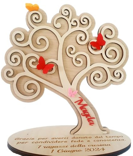 Albero della vita in legno personalizzato con farfalle - Inserisci la tua dedica personalizzata - idea regalo personalizzata compleanno, maestra e maestro, cresima, comunione, segnaposto